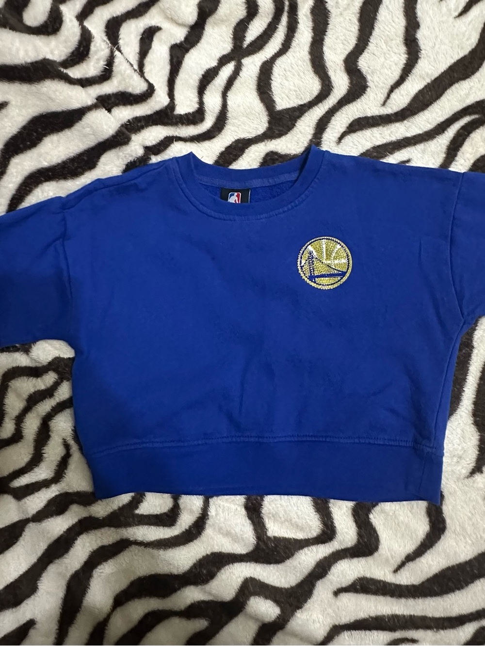 NBA Royal Blue Cropped Top with Yellow Warriors Logo